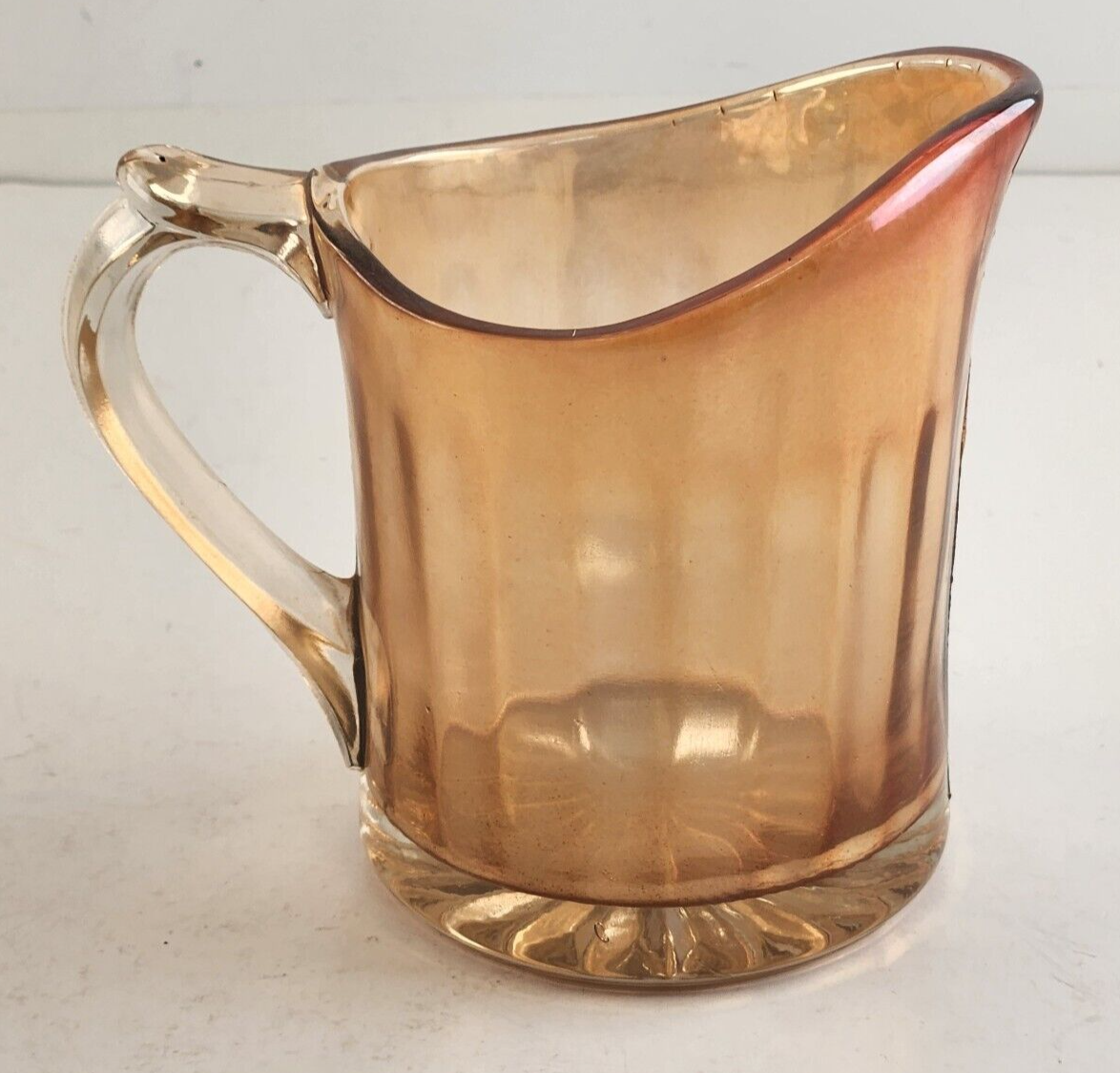 Pitcher Iridescent Amber Cream Marigold Ribbed Jug With Handle Vintage