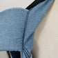 New Look Denim Shirt L Floral Embroidered Velvet Collar Long Sleeve Turkey Vtg