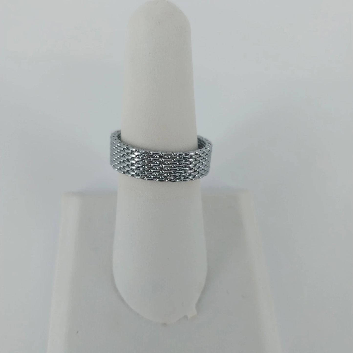 3 Pc Ring Lot Blue Rhinestone Adjustable Silver Tone Flower Chain Link Size 7