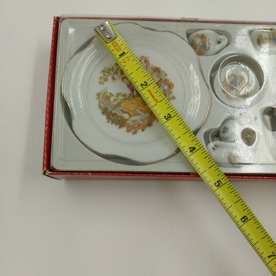 10pc Mini Tea Set Porcelain Women in Garden Collectible w/ Box 3.75"