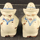 Smiley Farmer Pig Salt Pepper Shakers 1940's Shawnee Ceramic 3.5"h Vintage