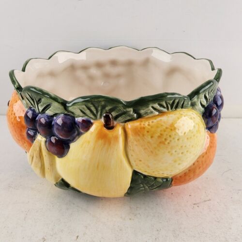 Fitz and Floyd Vintage 1989 Calypso Majolica Hand Painted Ceramic Fruit Bowl 7"