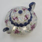 Hand Painted Porcelain Teapot 7.5"Pink Roses Cobalt Blue Gold Accents w Lid Vtg