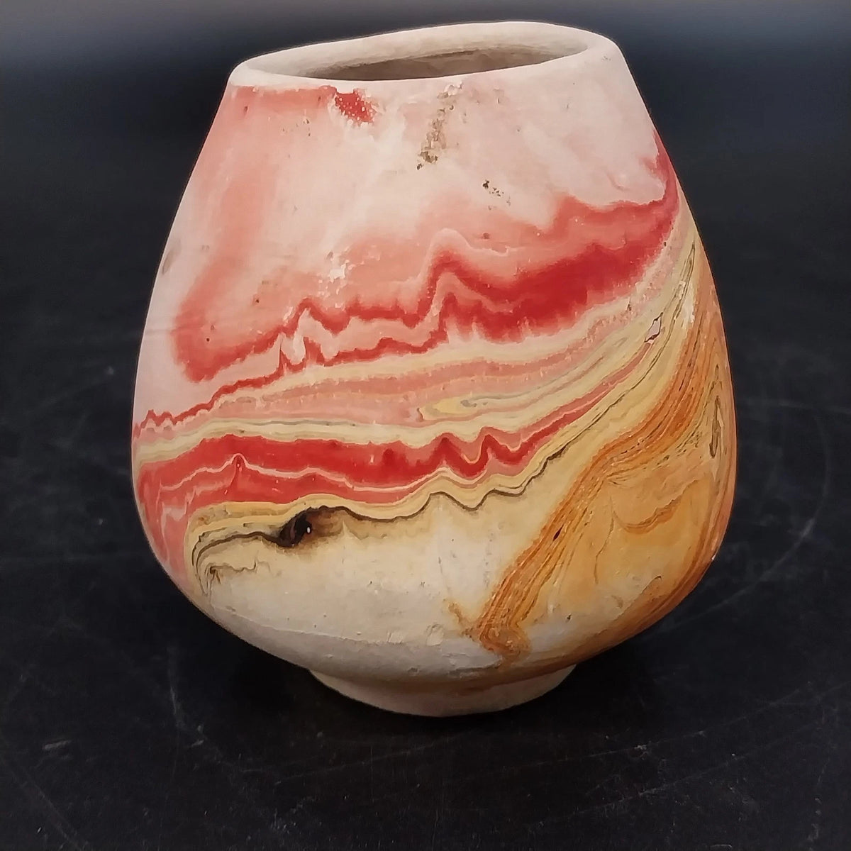 Nemadji Pottery Mini Beehive Vase Orange Red Pink Marbled Clay Swirl 3" Vintage