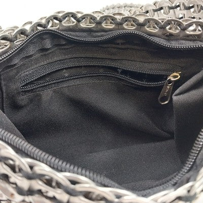 Unique Clutch Purse Shoulder Bag Pop-Top Aluminum Can Tabs Silver Zipper Bag 8"