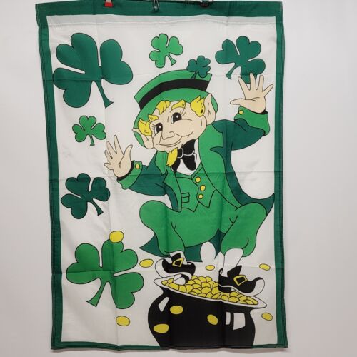 St Patrick Day Garden Flag Leprechaun Shamrock Pot'O'Gold Yard Decor 29"w x 41"h