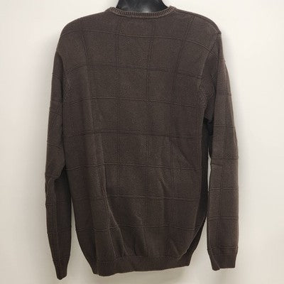 IZOD Sweater Brown Pullover Men's XLT Crewneck Cotton Long Sleeve Square Design