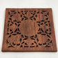 Hand Carved Wood Trivet 8" Square Gold Inlay Floral Leaves Design India Vintage