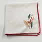 Set of 6 White Christmas Napkins 16" Red Hem Embroidered Holiday Designs