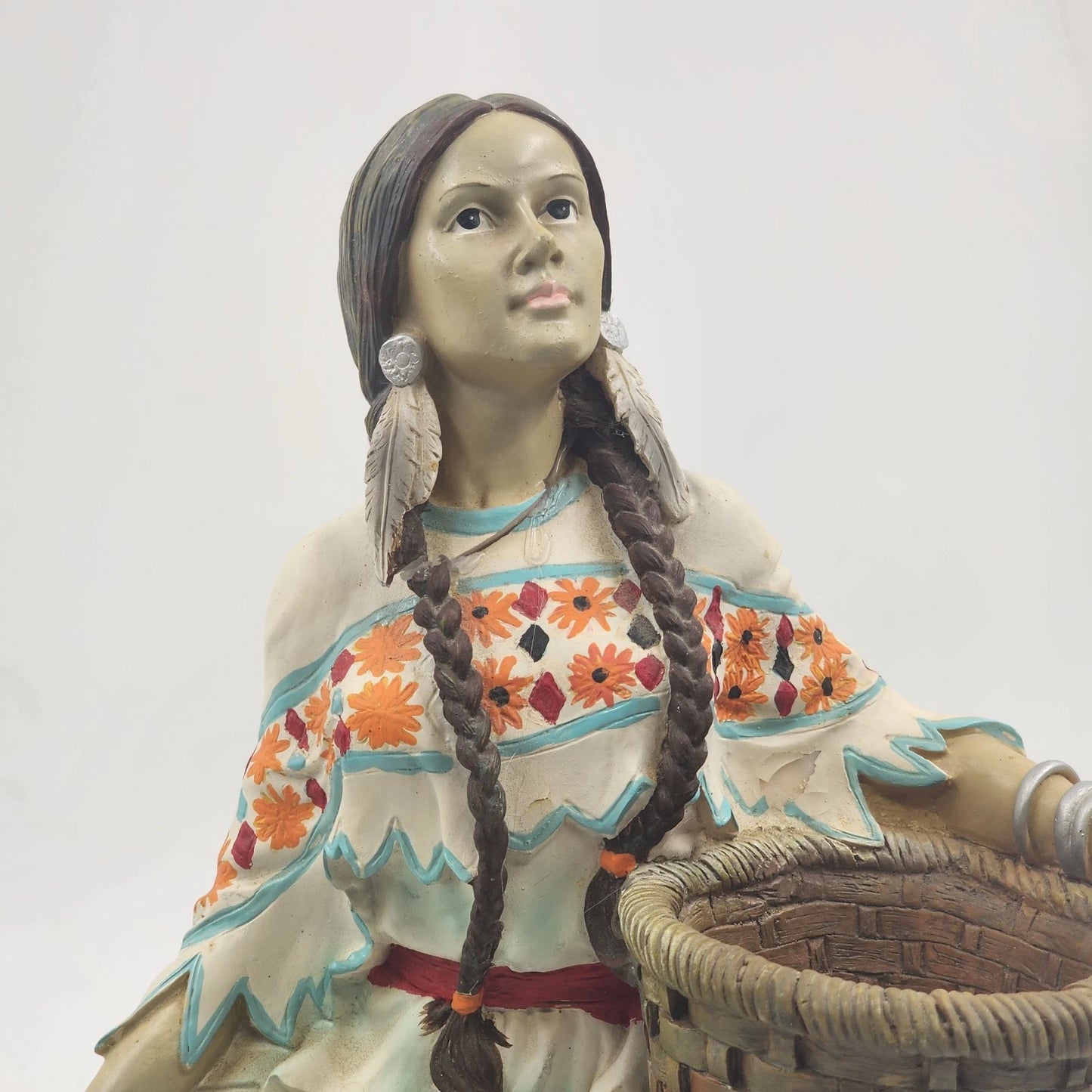Universal Statuary Native American Indian Maiden Figurine Basket Resin 13" Vtg