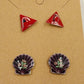 Set of 2 Stud Earrings Gold & Silver Tone Floral Shell Red Triangle Vtg