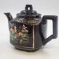 Japan Brown Ceramic Teapot Hand Painted Asian Landscape Gold Trim 6"h Lid Handle