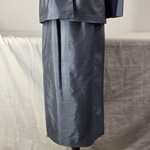 Blue 3 Piece Silk Suit Women's Size 4 Rena Rowan 2 Button Top Slacks Long Skirt