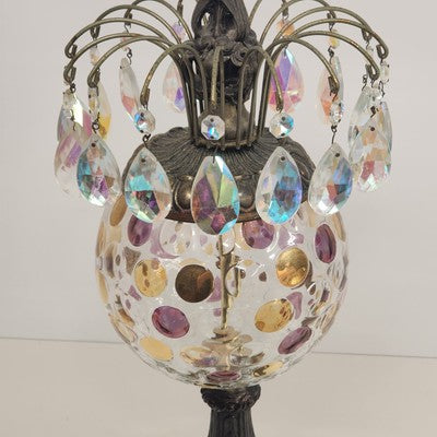 Borske Sklo Waterfall Crystal Marble Globe Brass Table Lamp 36" 3-Way Loevsky