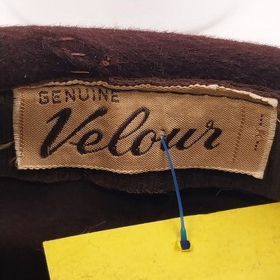 Genuine Velour Ladies Brown Felt Hat with Leaf and Round White Pearl Accent