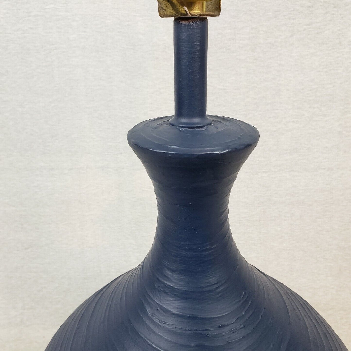 Vintage Blue Pottery Table Lamp Hand Painted Floral Electric Light