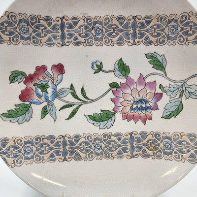 Large Embossed Platter Macau 12.5" Hand Painted Pink Blue Floral Design