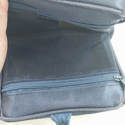 Alexandra deMarkoff Navy Blue Satin Double Zipper Pouch Cosmetic Bag Purse 6"x4"
