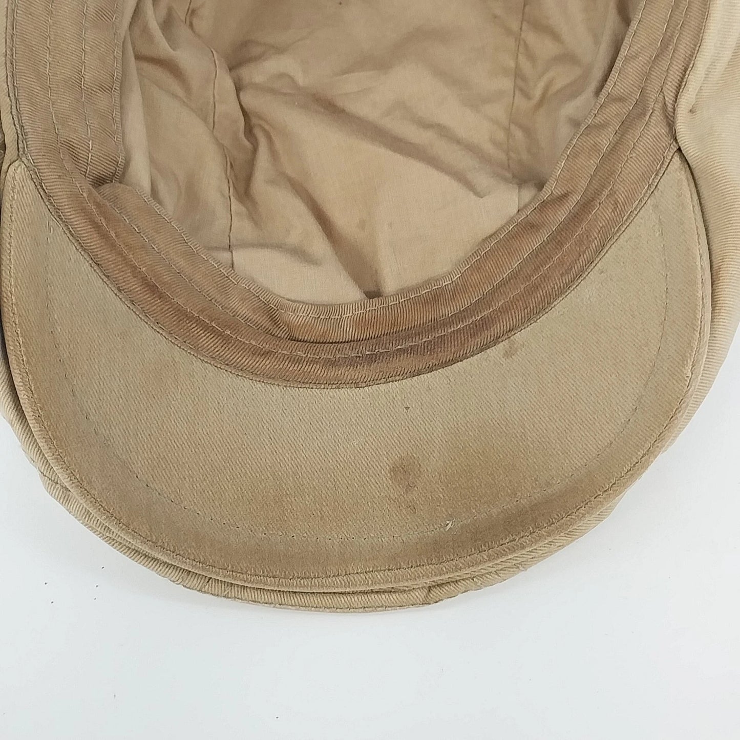 George Tan Canvas Newsboy Cap Flat Driving Hat Multi Panel Mens Small Spot Vtg