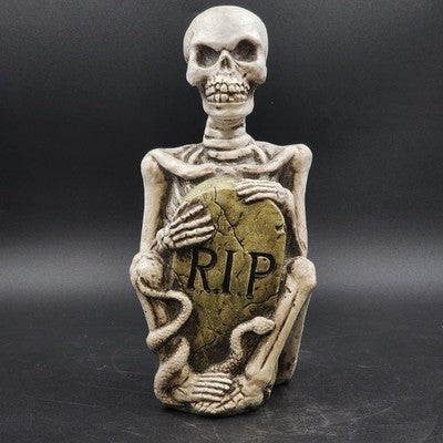Halloween Resin Molded RIP Skeleton Grave Stone Serpent 13.5" Yard Decoration