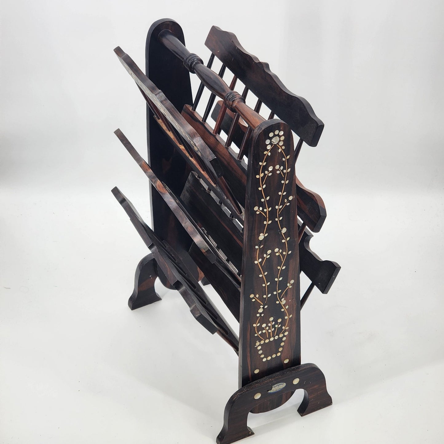 Wood Ebony Inlaid Magazine Rack Book Music by SC Vizcarra w/ 6 Position