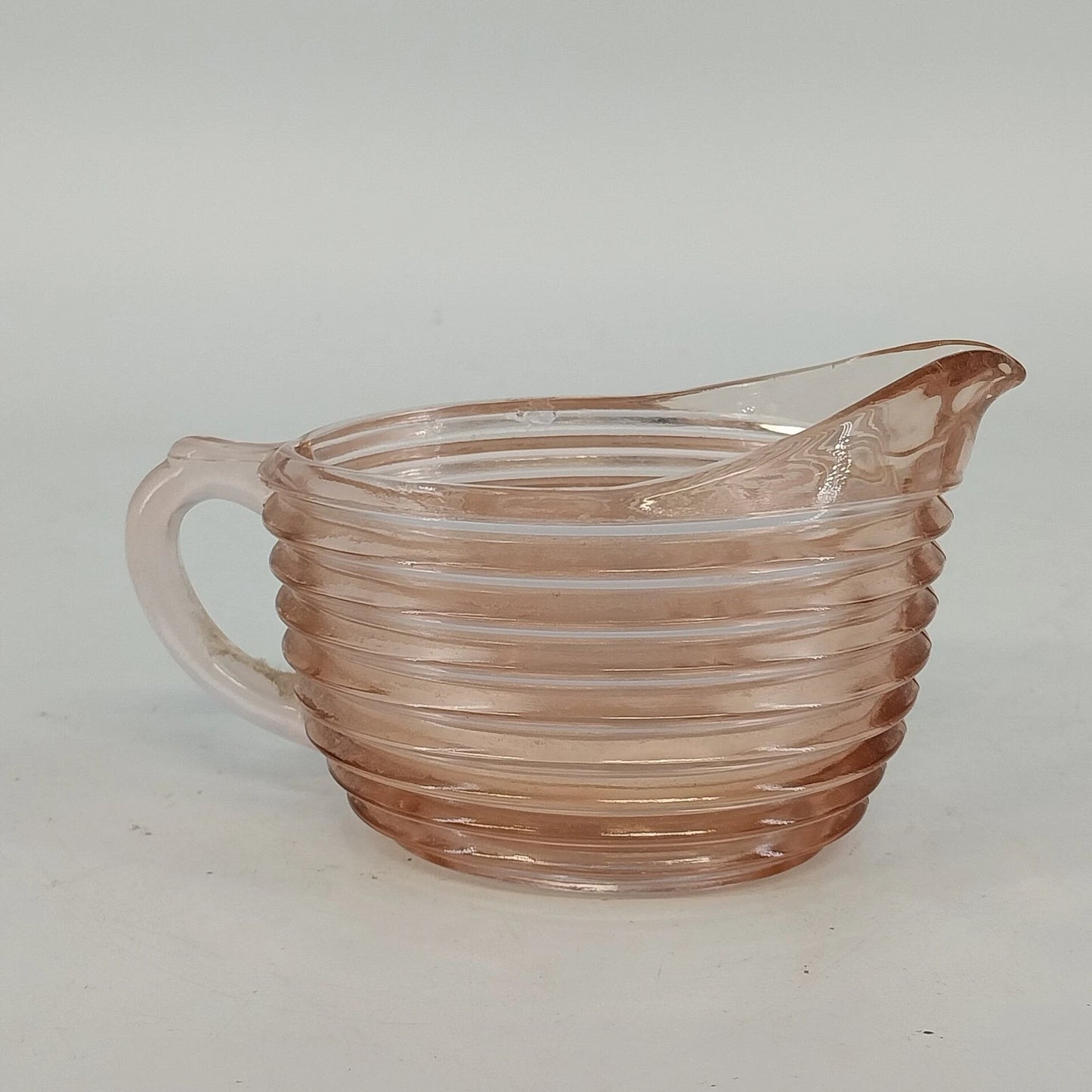 Anchor Hocking Depression Glass Creamer 5" Manhattan Pink Horizontal Ribbed Vtg