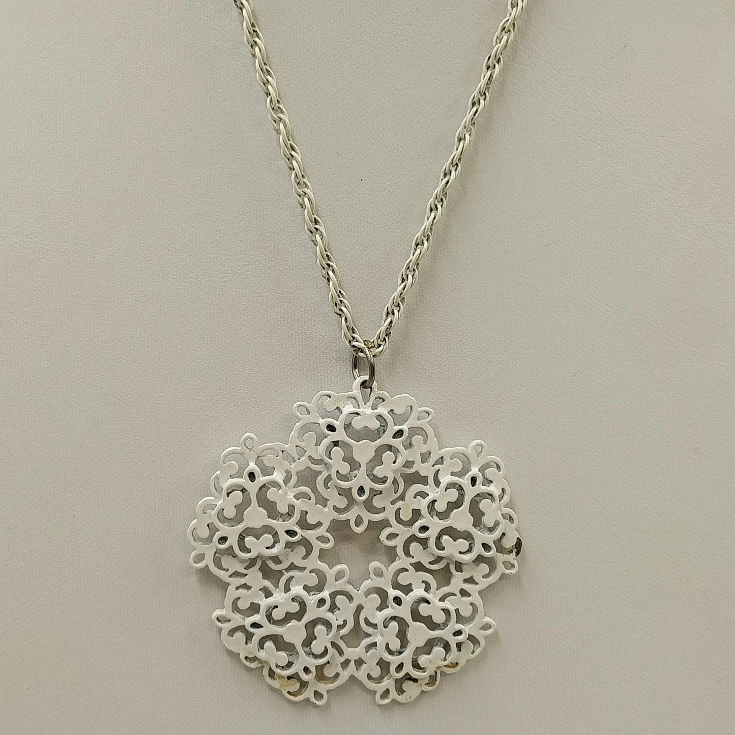 3 Necklaces Rope Chain Enamel Pendant Beaded & Satin Cord Mix Vintage Orange