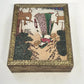 Wood Jewelry Trinket Box Painted Woman Deer Brass Inlay Purple Velvet 5.25"
