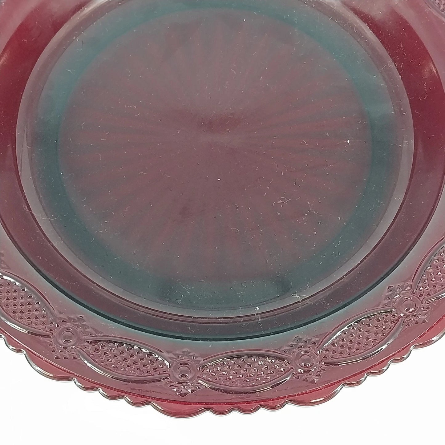 Avon Cape Cod Ruby Red Glass Bowl Pie Plate Roman Rosette Pattern Collectible
