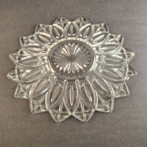 11" Round Tidbit Tray Platter Petal Pattern Scalloped Federal Glass Vintage