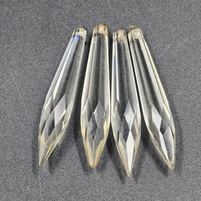 4 Rock Icicle Spear Crystal Faceted Glass Chandelier Prisms 2.9" Wire Connector