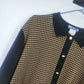 Cape Cod Sportswear Houndstooth Polo Sweater Navy Brown Gold Buttons Collared
