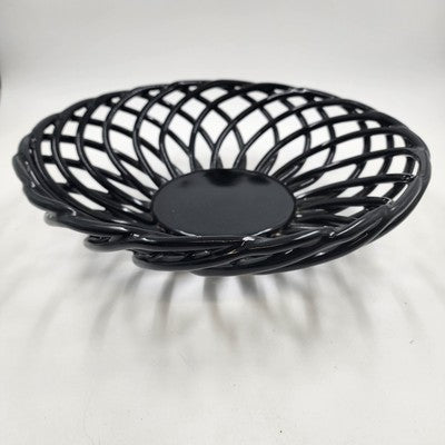 Black Lattice Glazed Ironstone Bread Fruit Bowl Basket Palermo by Artimino 13"d