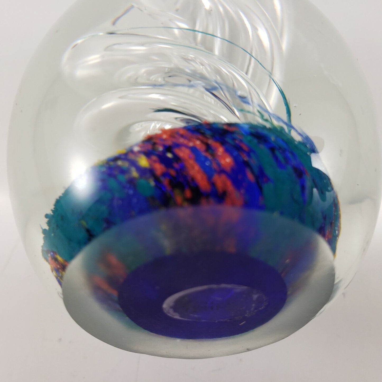 Egg Paperweight Triple Spiral Air Bubble Helix Swirl Art Glass Colors in Base