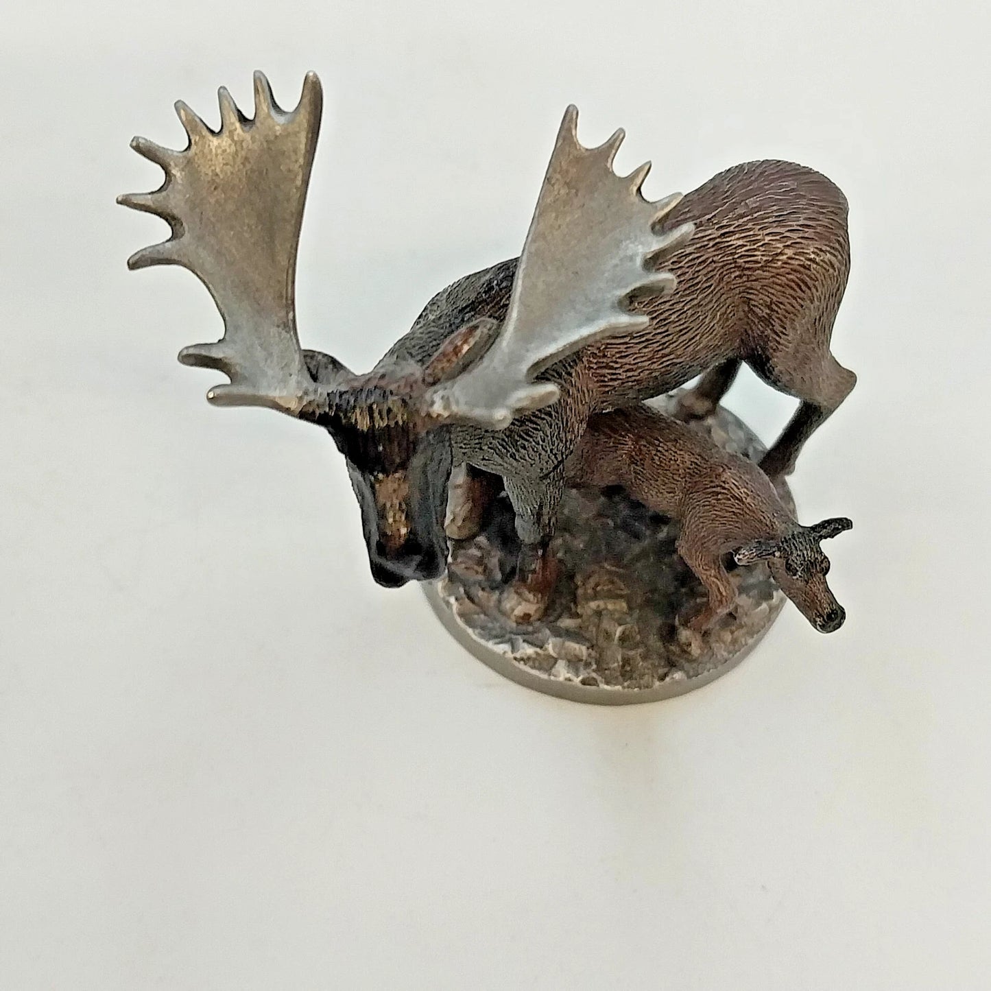 Heller Moose & Calf Pewter Statue Figurine 2" Wildlife Miniature 1983 Vintage