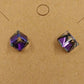 2 Pair Stud Earrings Gold Yellow & Silver Clear Purple Cube Stones