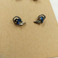 Set of 2 Stud Earrings Silver Tone with Purple and Blue Rhinestones
