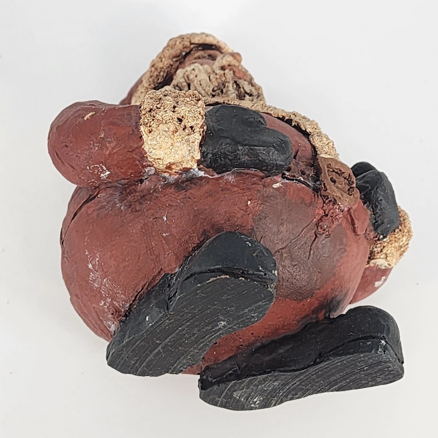 Studio Pottery Santa Claus Figurine Hand Sculpted Round Distressed Christmas 5"