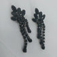 Black Crystal Cluster Dangle Earrings Gunmetal Rhinestone 2" Fashion Jewelry Vtg