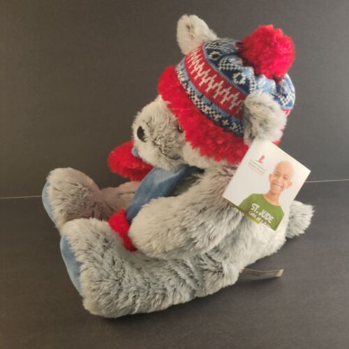 St Jude Children's Gentle Treasures Plush Teddy Bear Red And Blue Hat Scarf