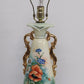 Hand Painted Urn Table Lamp Floral Pansy Gold Trim 30 Inch Vintage