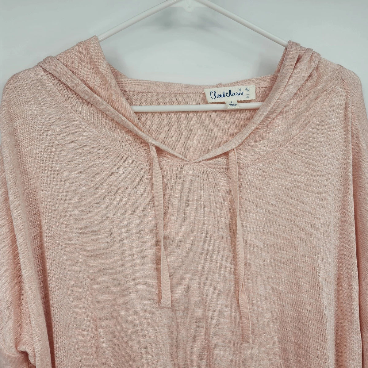 Cloud Chaser Women's Large Peach Pink Lightweight Hoodie Lace Trim Semi Sheer
