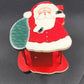 Christmas Wood Basket Santa Claus Holding Green Sack Carved Hand Painted 5.25" L