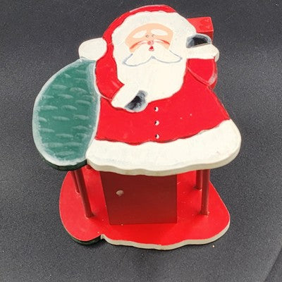 Christmas Wood Basket Santa Claus Holding Green Sack Carved Hand Painted 5.25" L