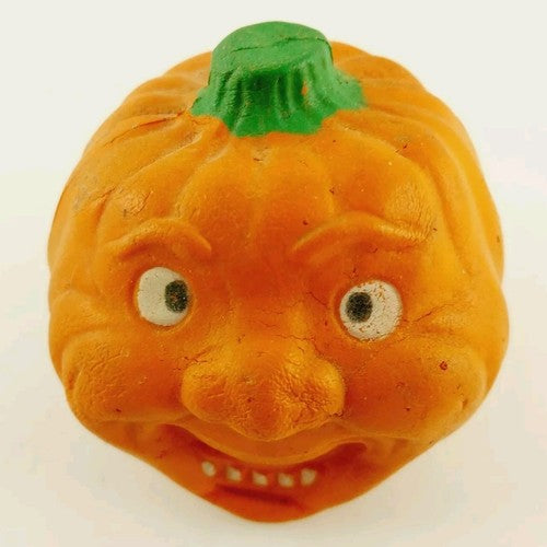Russ Halloween Pumpkin Crazy Face Squishy Rubber 2.5" Jack O Lantern Vintage 80s