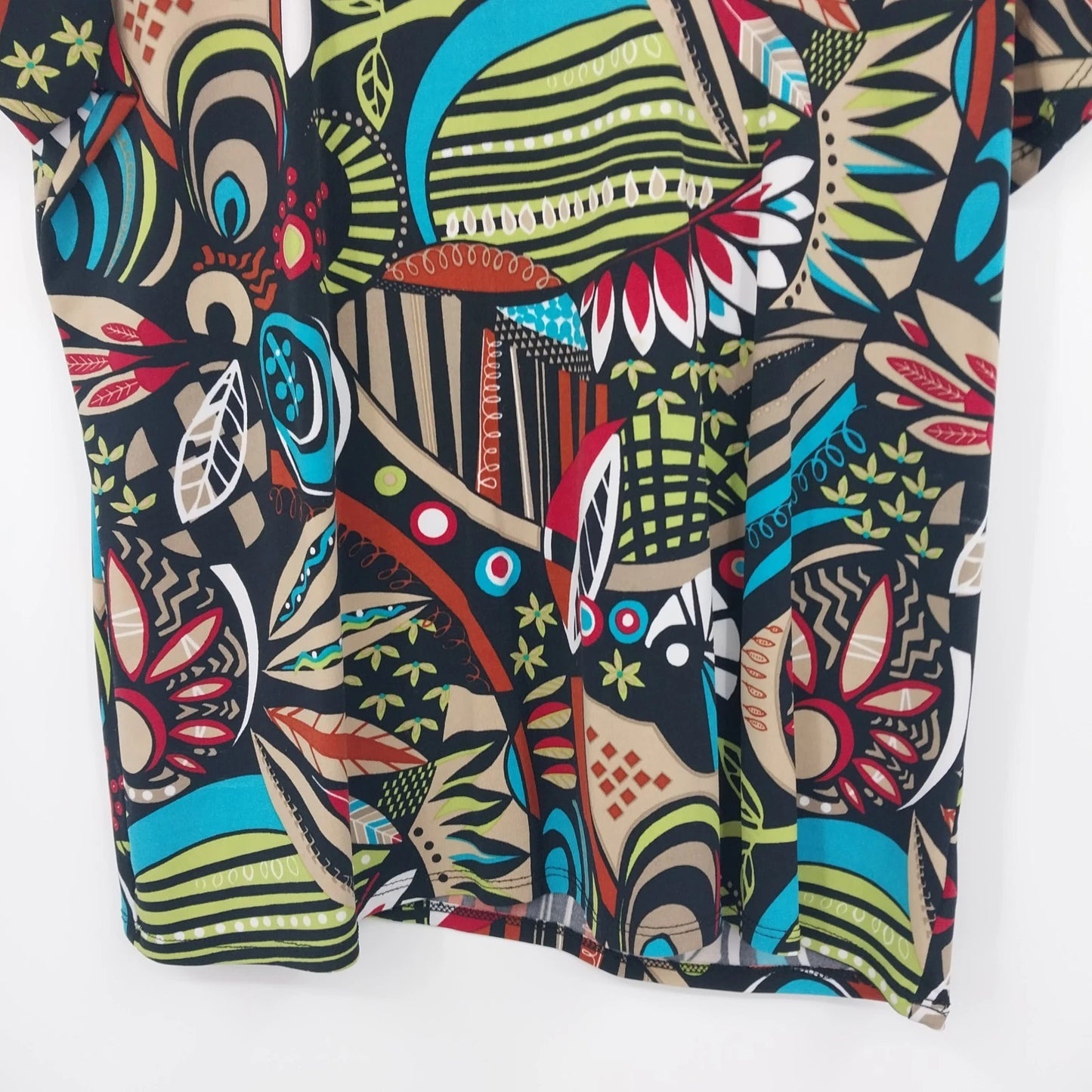 Laura Ashley Women's Blouse Multicolor Abstract Floral Print V Neck Top M