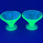 Set of 2 Depression Glass Footed Dessert Bowl Vintage Green Tinted Vaseline