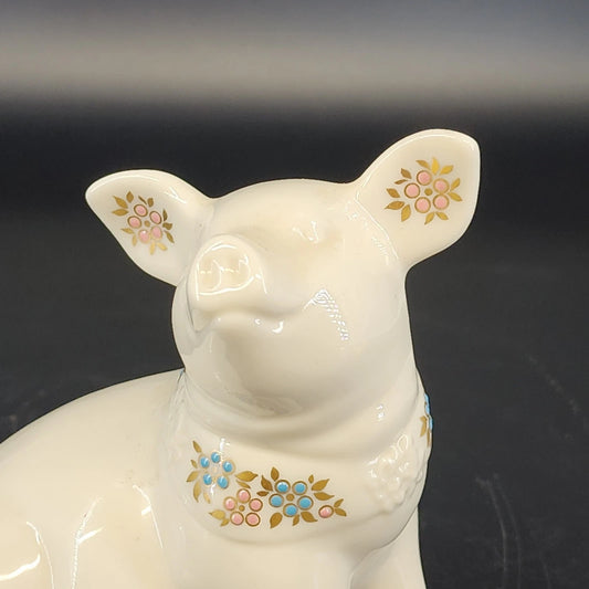 Lenox China Jewels Pig Figurine Porcelain Enamel Flowers & 24K Gold Leaves 4"