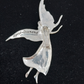 Metal Pewter Angel Brooch Pendant April Birthstone Diamond Crystal 3"Pin Vintage