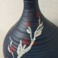 Vintage Blue Pottery Table Lamp Hand Painted Floral Electric Light